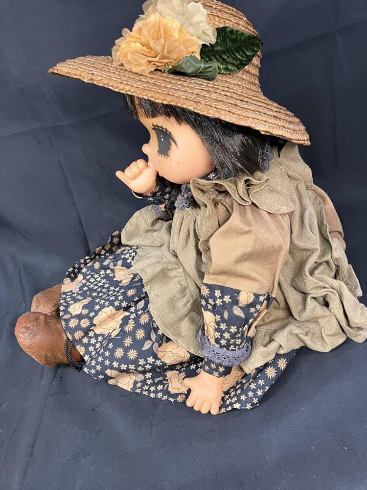 アンティークドール お座り 人形 レトロ 金髪 巻き毛 麦わら帽子 アンティークドール お座り 人形 レトロ 金髪 巻き毛 麦わら帽子